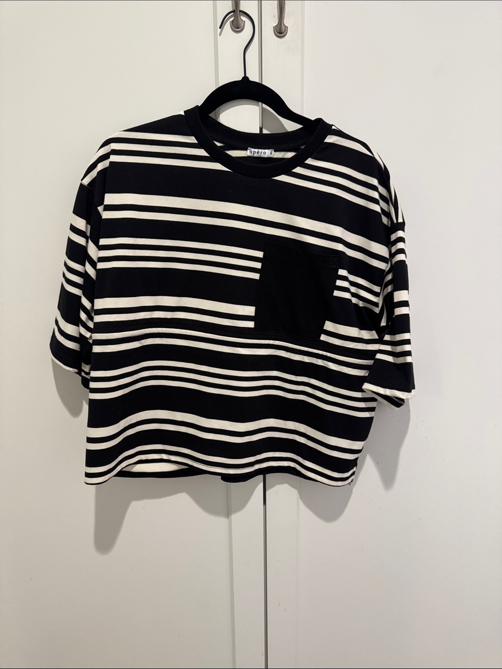 Apero Label Striped Black and White Pocket Tee with horizontal zippers